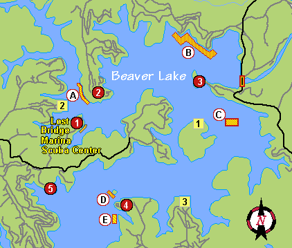 Beaver Lake Dive Map